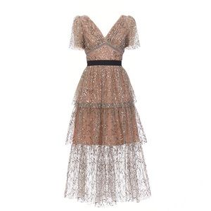 Self-Portrait Leaf Sequin Midi dress - Size 2 - NWT